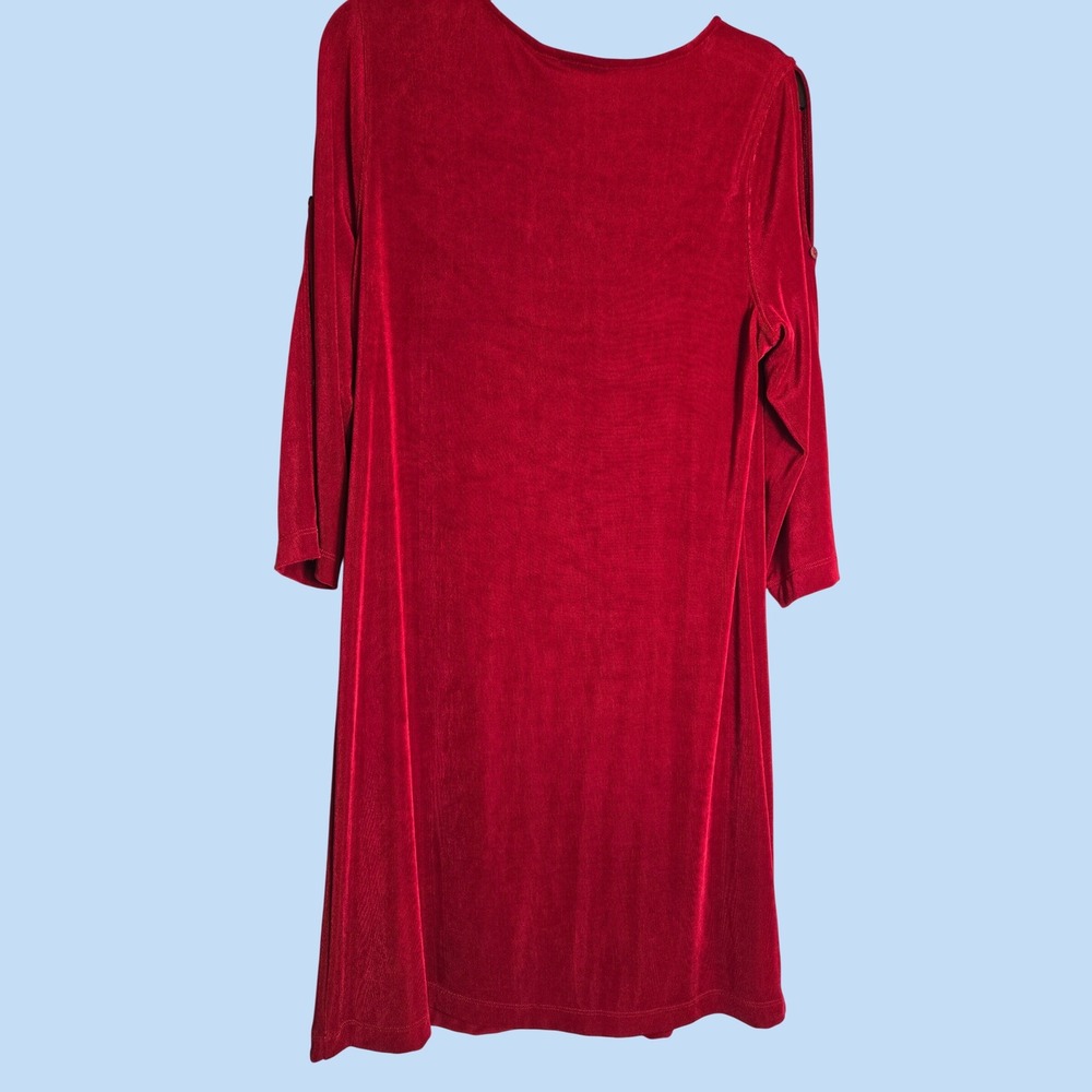 Travelers by Chicos Red Stretchy Slitted Sleeve Shift Dress Size 1 US 8-10 - Picture 8 of 11